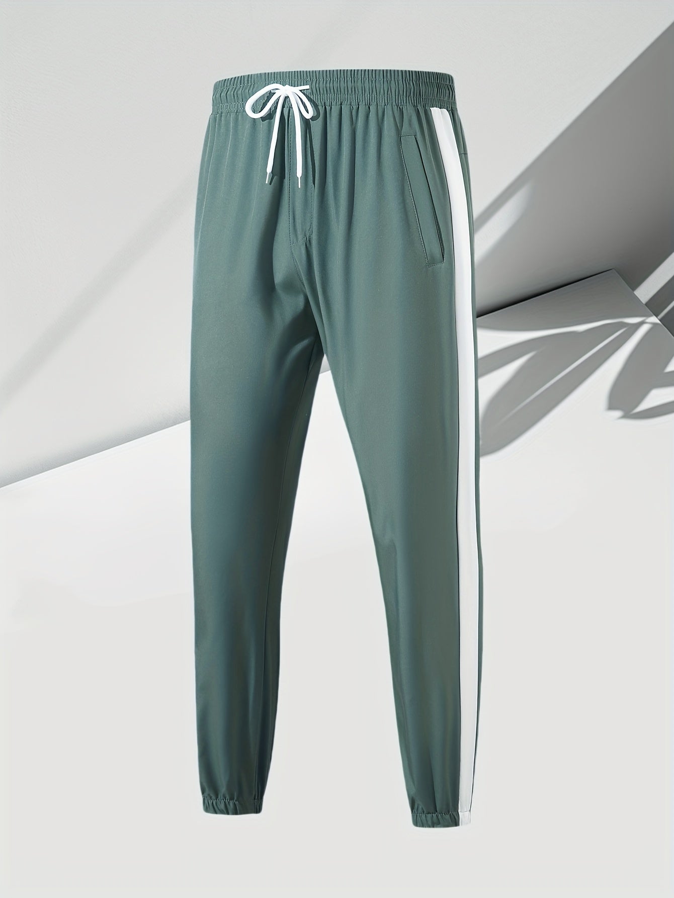 Men's Casual 2-Piece Outfit, Stylish Color Block Zip Up Hooded Jacket, Breathable Solid Color Drawstring Pants