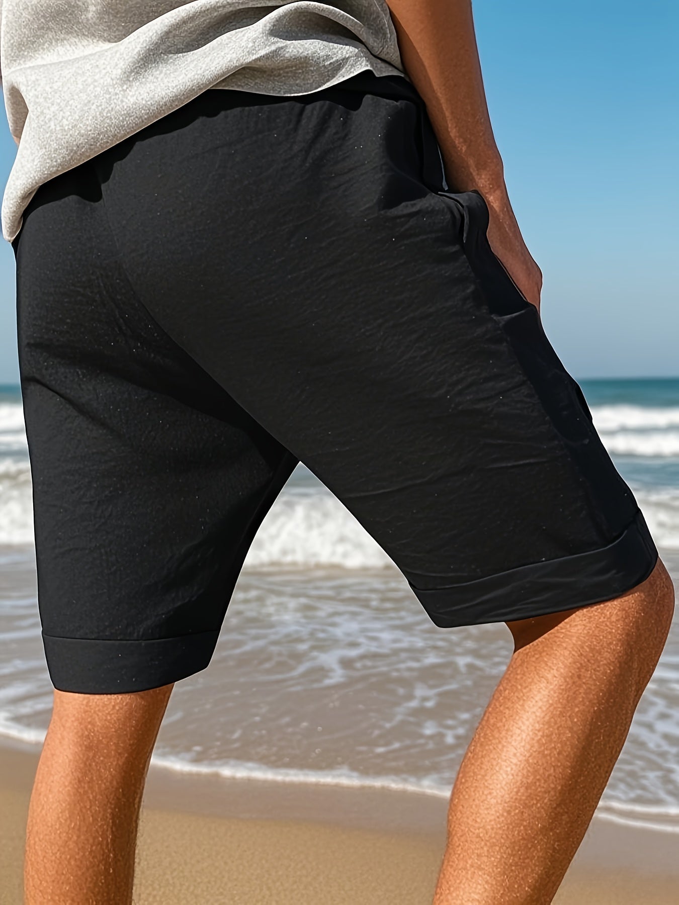 Men'S Light Blue Linen Shorts - Casual & Comfortable with Pockets, Drawstring Waist, Perfect for Summer Beach Outings and Casual Attir