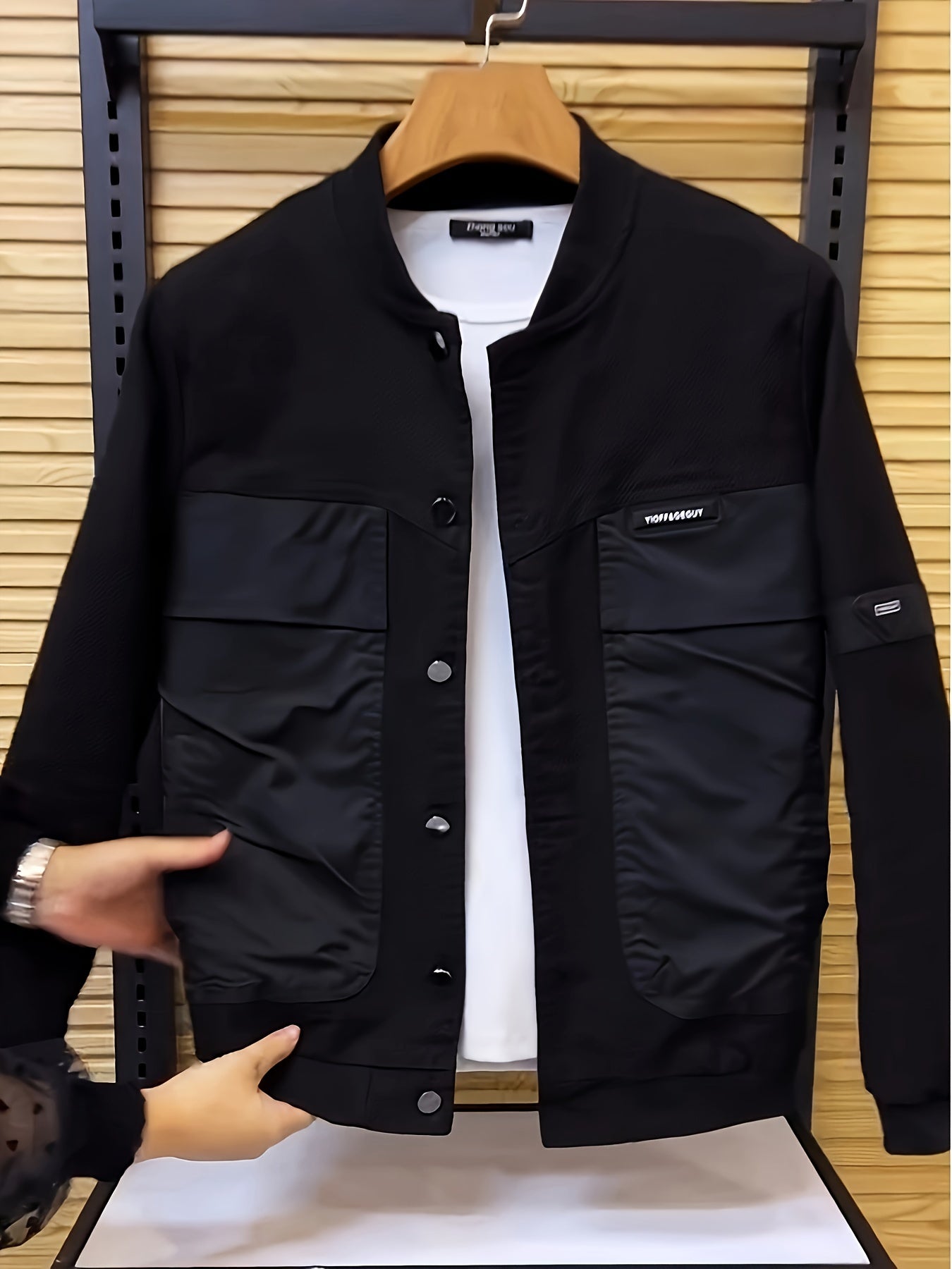 Men's Casual Sports Windbreaker Jacket, Outdoor Solid Color Design, Spring/Fall Fashionable Versatile Baseball Collar Jacket With Pockets