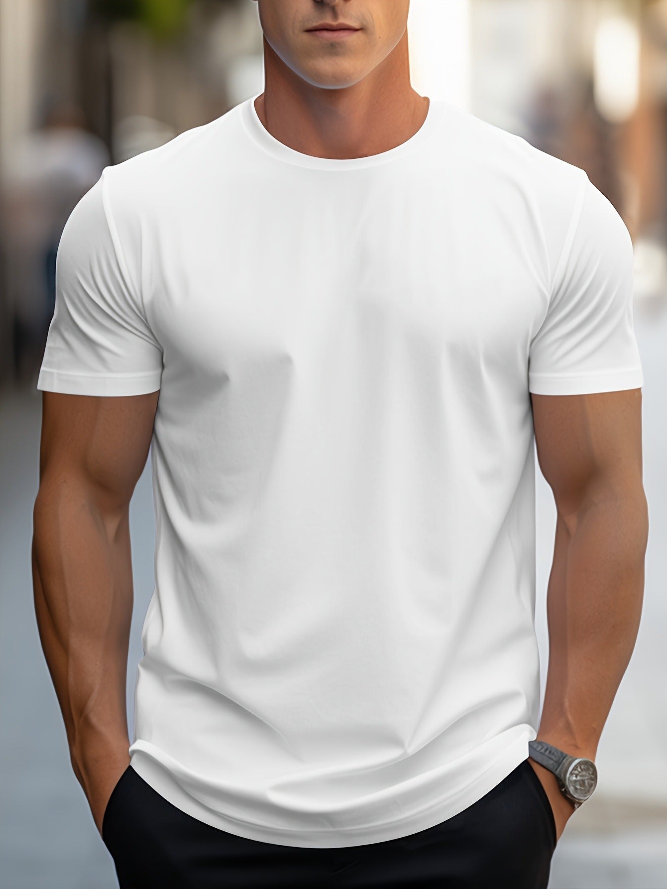1pc Men's Spring Summer Casual Short Sleeve T-Shirt - Solid Black, Regular Fit Round Neck, Breathable Fabric for Gym, Outdoor & Casual Attire, Gym Shirts, Durable Casualwear, Smooth Texture