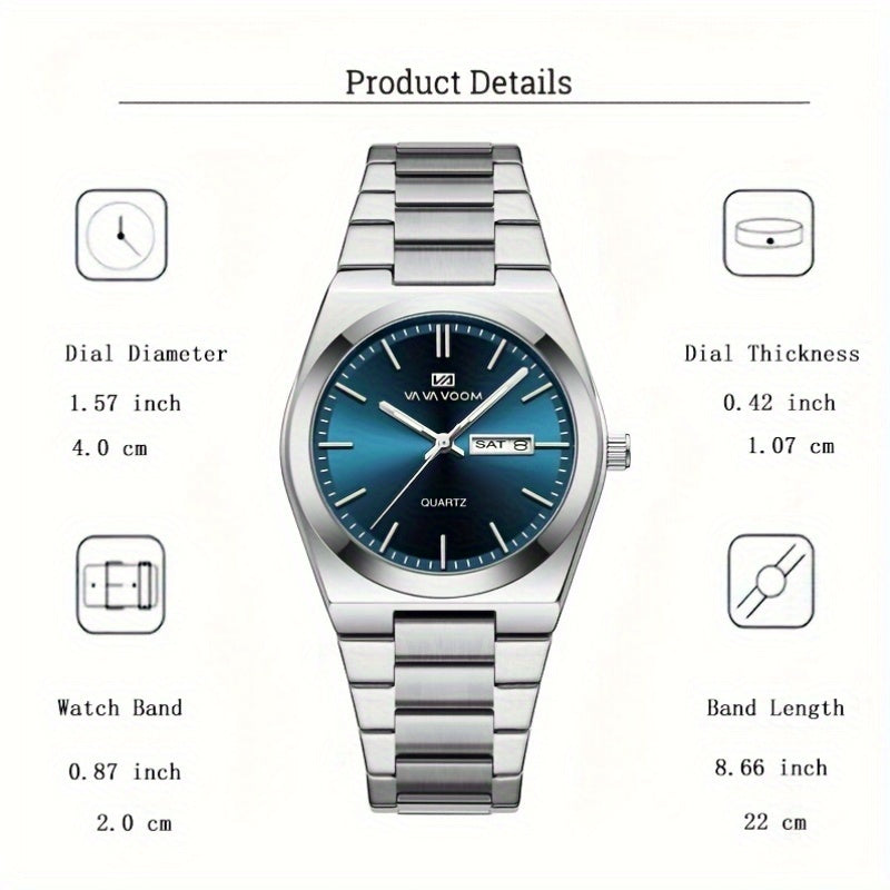 Men'S & Women'S Ultra-Thin Quartz Watch with Date & Day Display - Stainless Steel Band - Stylish & Functional, Round Dial, Quartz Movement, Battery Powered, Non-Rechargeable Battery, Business Style, Date Display Watch | Sleek