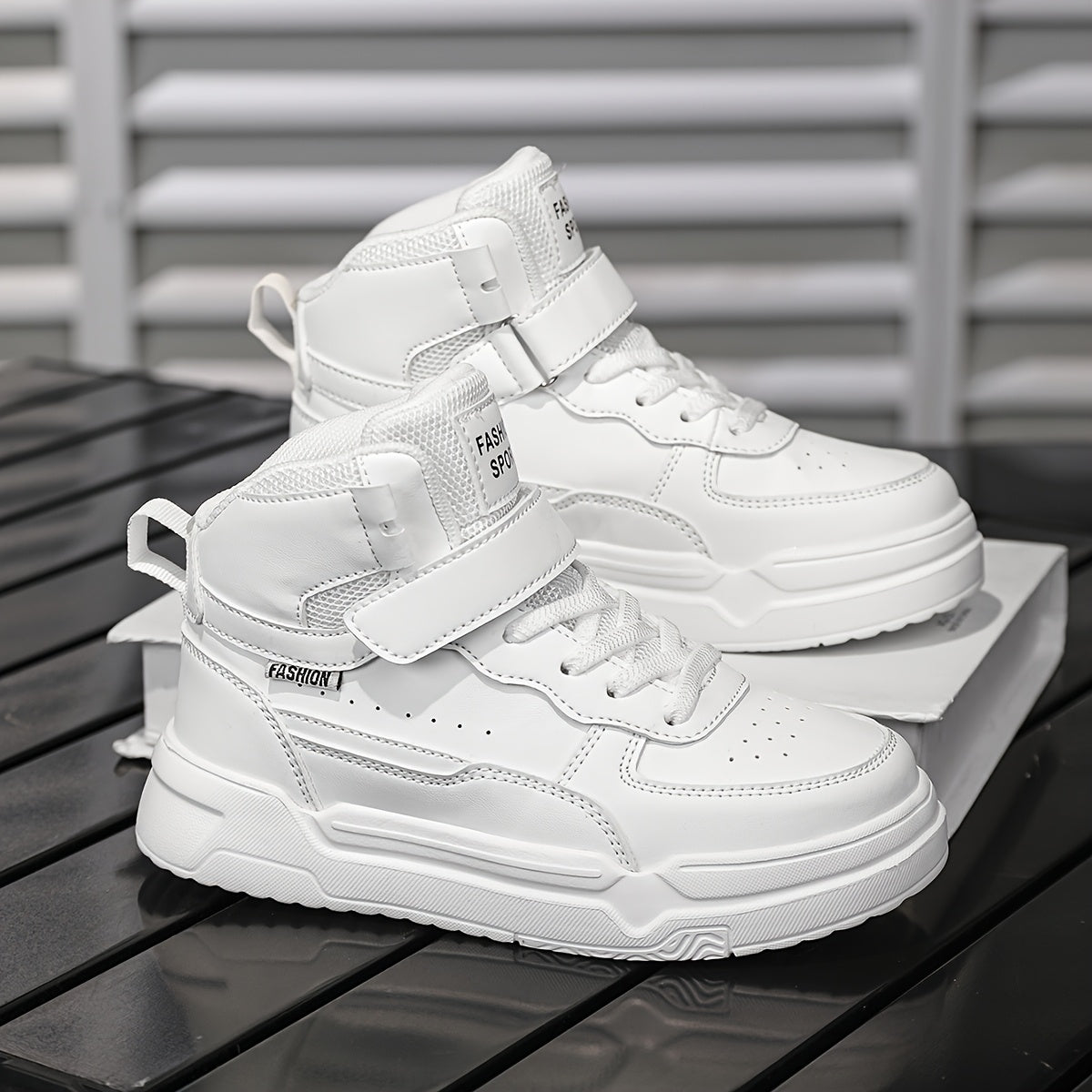 Boys & Girls Mid-Top Sneakers with Closure - Lightweight PU & EVA Cushioned Sole, All-Season Comfort for School, Play & Casual Wear - White