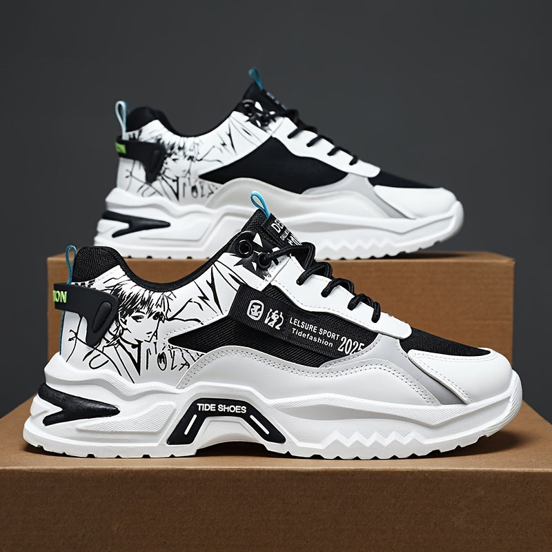 Men's Versatile Color Block Skate Sneakers - Comfortable, Non-Slip, Durable Lace-Up Canvas Shoes with Rubber Sole for All Seasons