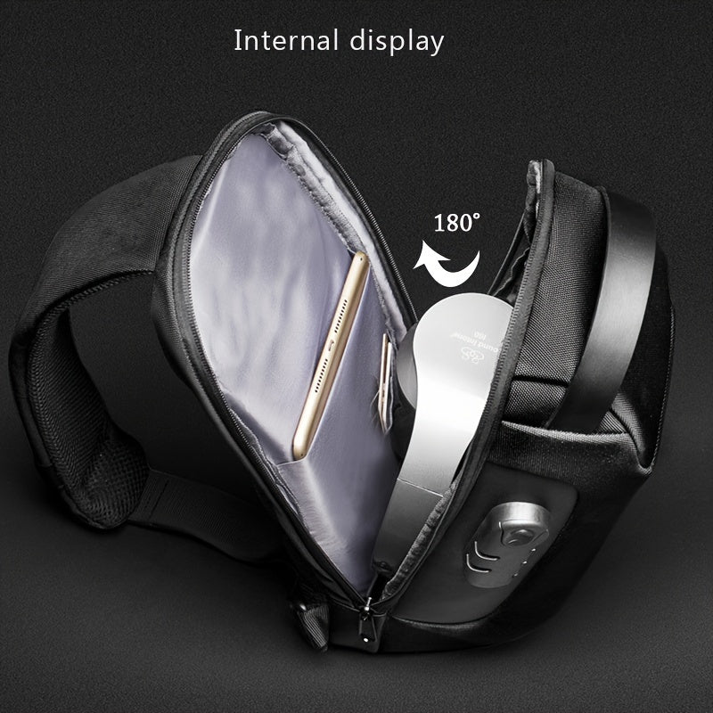 Men's Lightweight Crossbody Backpack with USB Charging Port & Password Lock, Adjustable Anti-Theft Shoulder Bag for Travel, Commuting, Daily Use - Durable Polyester Casual Daypack, Secure Travel Bag | Minimalist Backpack | Sl