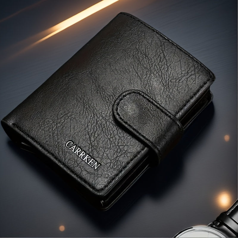 Men'S Short Wallet, Automatic Pop-Up Credit Card Holder, Short Wallet, Ideal Gift for Men, Multi-Functional Men'S Card Holder, Stylish, Trendy, Minimalist Credit Card Holder, Pop-Up Card Holder, High-Quality Faux Leather, Cap