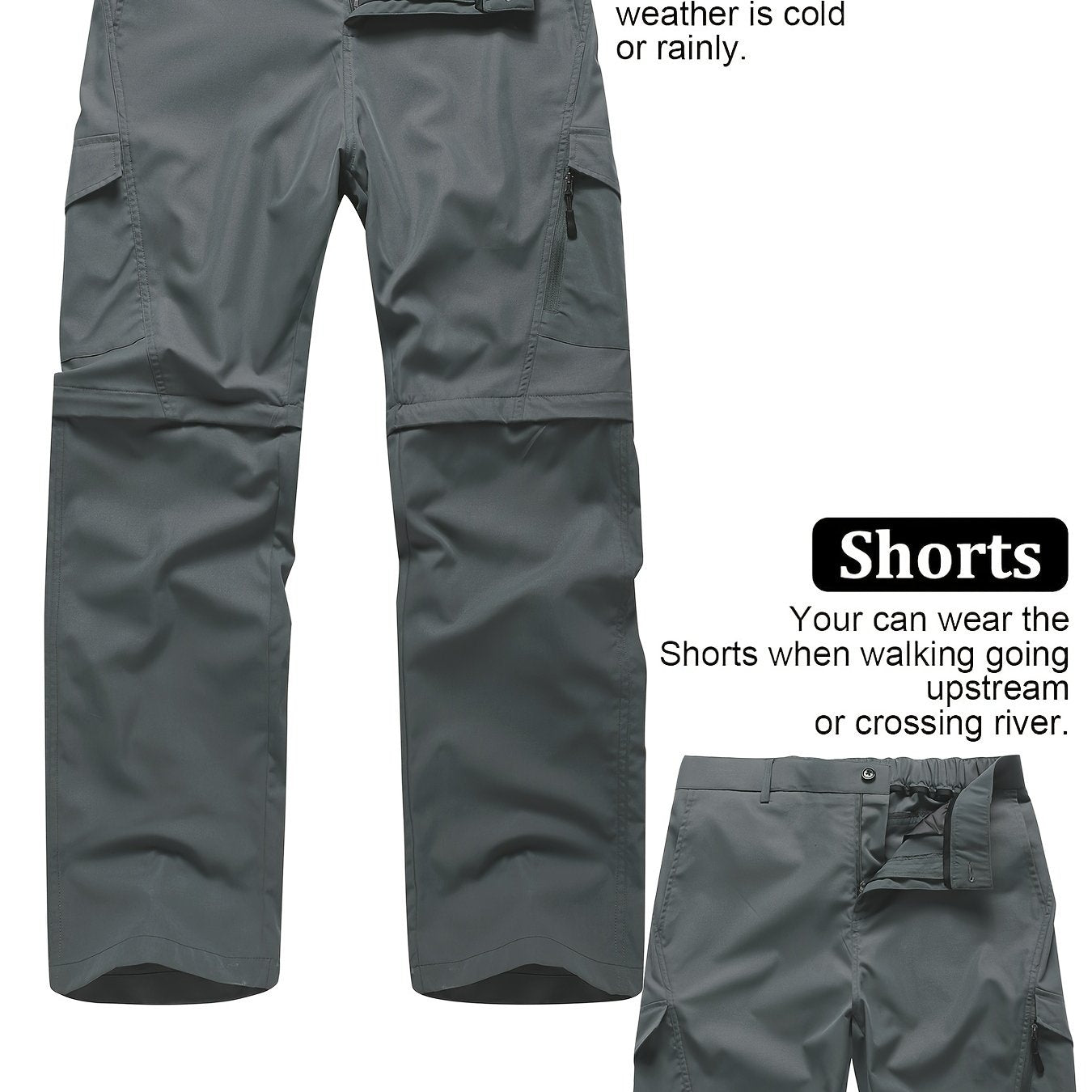 Men's Convertible Hiking Pants - Durable, Zip-Off Cargo Trousers for Fishing & Running, Casual Outdoor Wear with Pockets