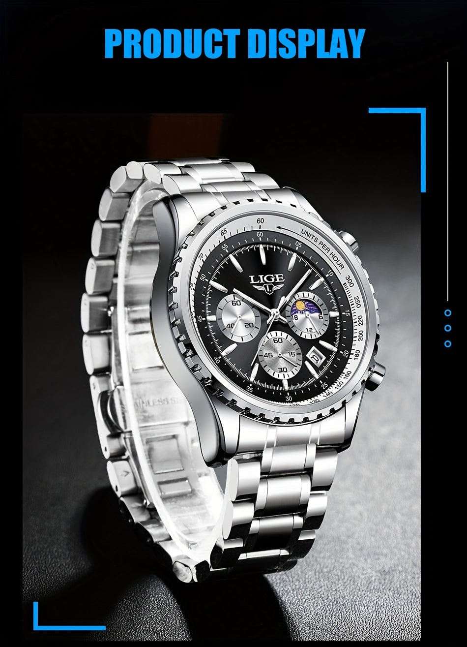 LIGE Top Brand Luxury New Quartz Watch for Women, Luminous Fashion Timepiece for Ladies, Date Chronograph Sports Wristwatch, Men'S Watch