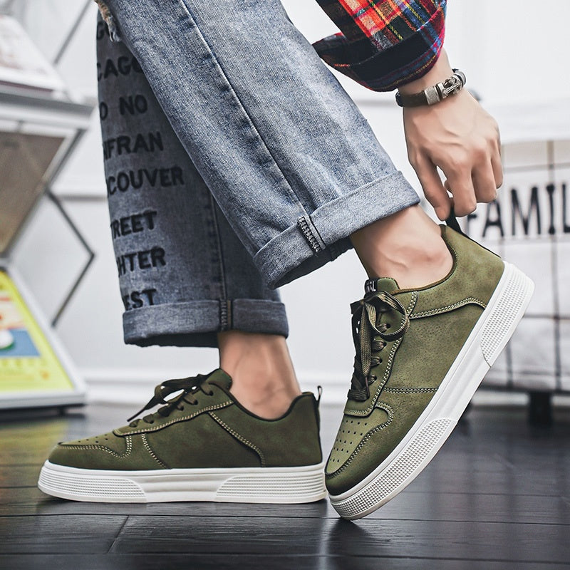 1 Pair MAINALUN Men'S Skateboarding Sneakers - Low-Top Lace-Up Casual Shoes with Thick PVC Sole, Breathable Fabric Lining & Durable Synthetic Upper for Daily Wear, Outdoor, Travel, Parties - Green/Black/Khaki, Skateboarding S