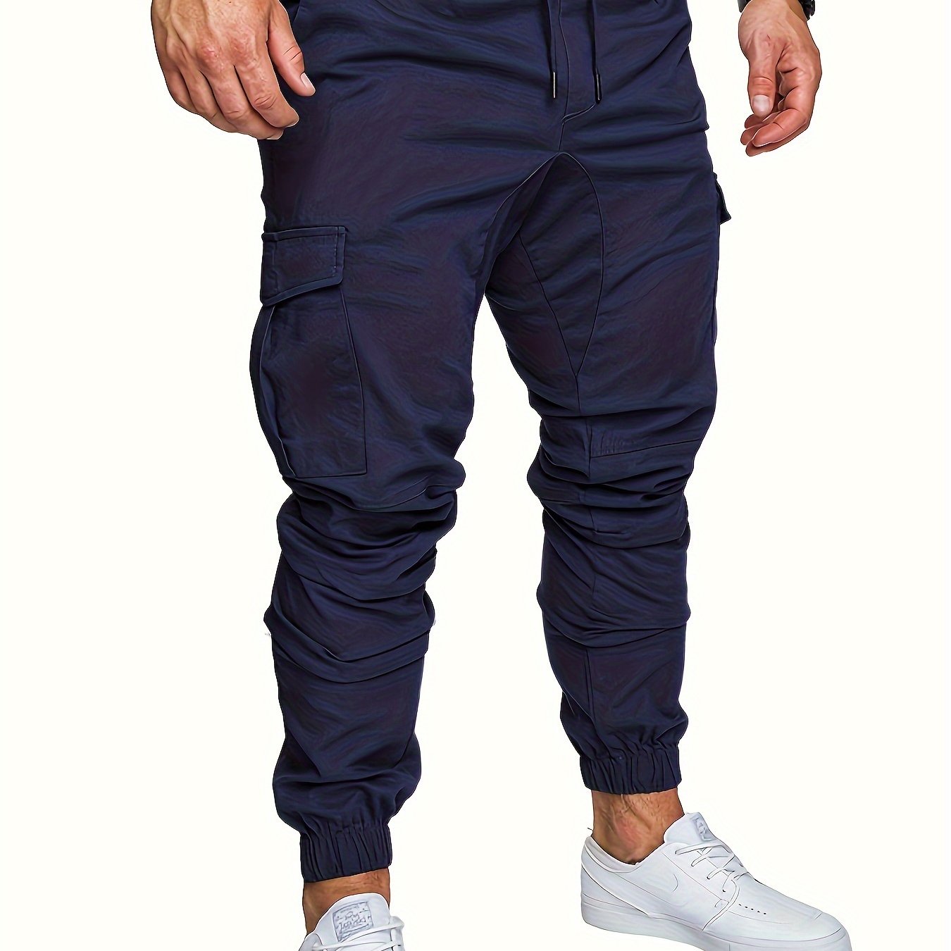 Men'S Casual Cargo Pants, 95% Cotton 5% Spandex, Skinny Fit, Solid Color, Long Length, Woven Fabric, Non-Stretch, with Pockets, 215g/m² Weight