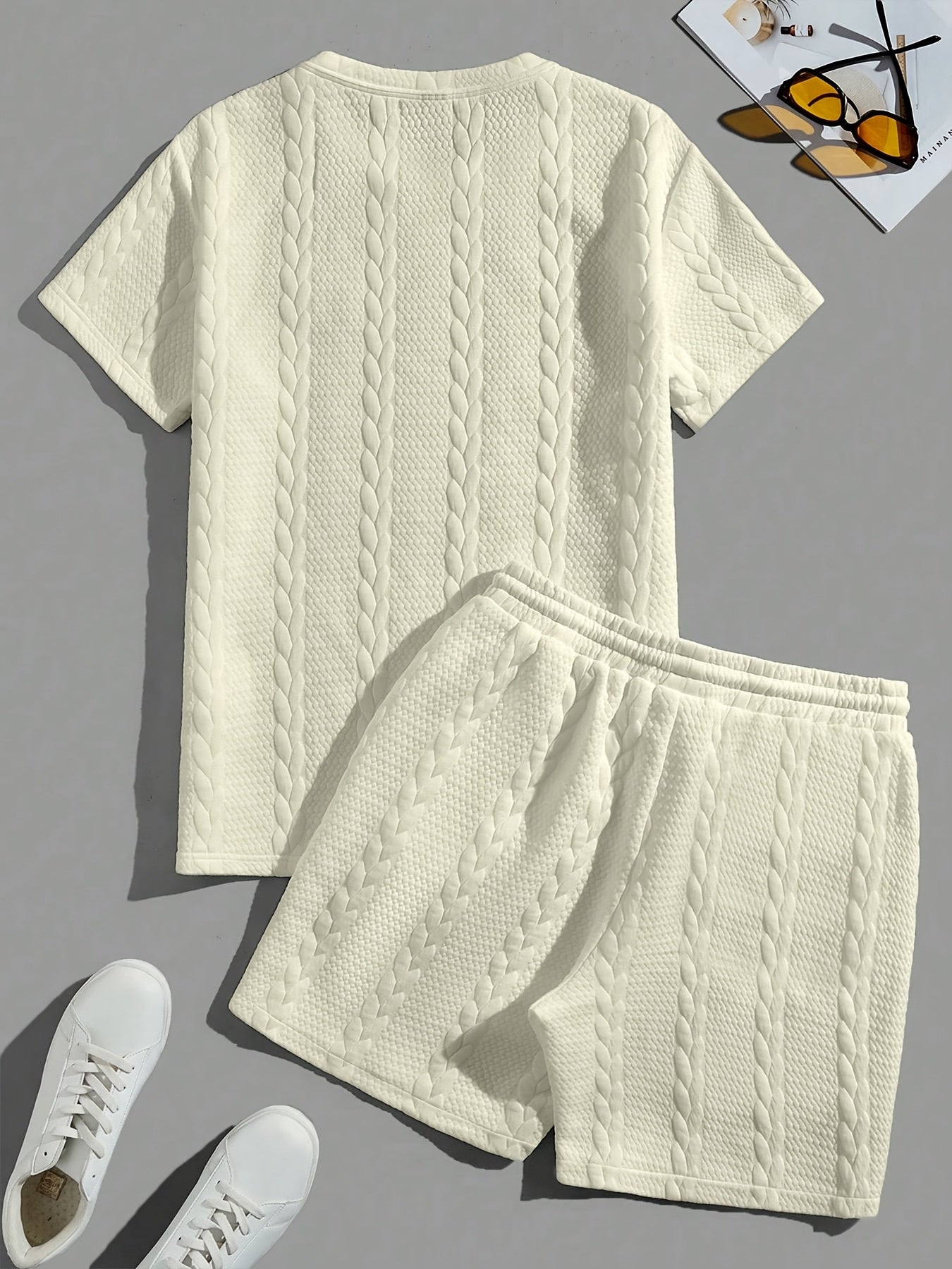 Casual Crew Neck Short Sleeve T-Shirt & Drawstring Shorts - Brown, Summer Outfit