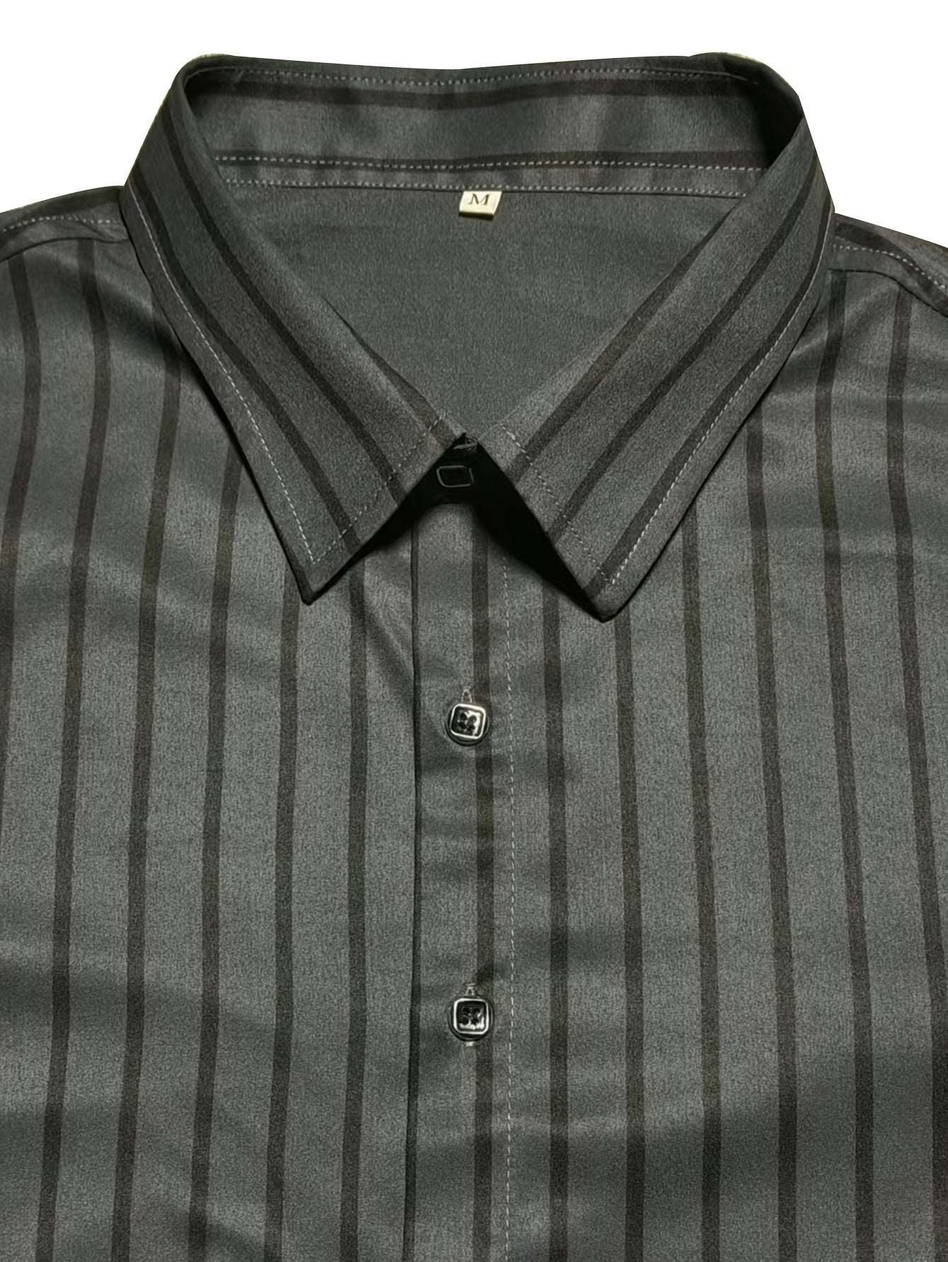 Men's Slim-Fit Striped Long Sleeve Shirt - Polyester, Machine Washable, Business Casual Style for Spring/Fall, 1856 Print, Hexagon Collar