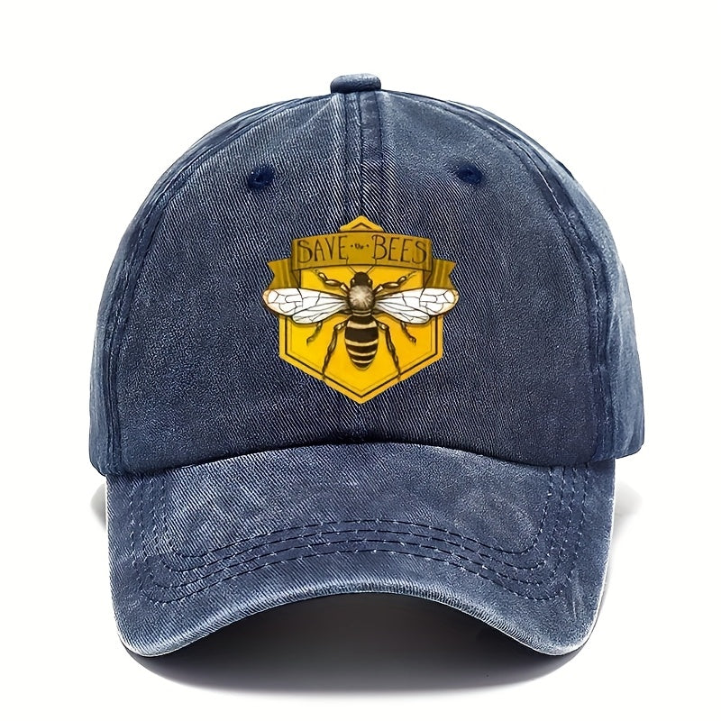 Men's Adjustable Baseball Cap with Hexagonal Bee Graphic & "SAVE THE BEES" Print - Breathable Sun Protection, Hand Washable, Casual Outdoor Sports Hat for Men, Breathable Fabric, Baseball Hat