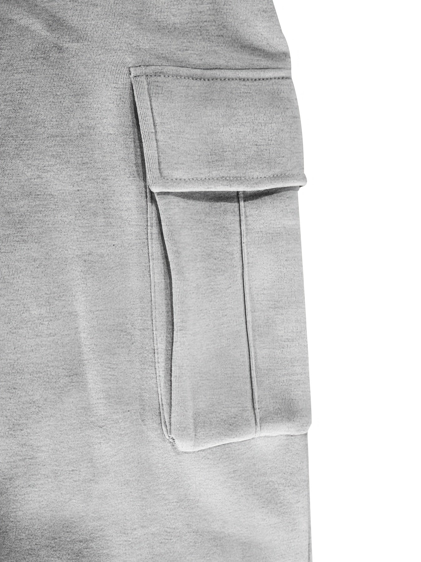 Versatile Ensemble, Men's Casual 2pcs Set: Heavyweight Zip-Up High Neck Sweatshirt & Pocketed Work Pants - Solid Color, Plush Fabric for Fall/Winter
