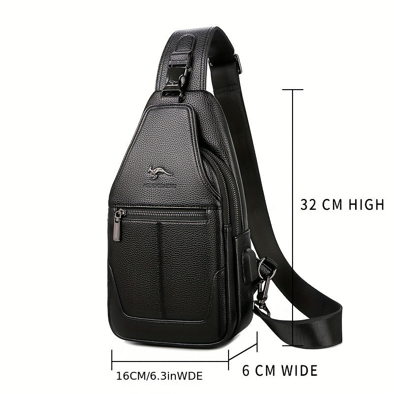 New Men'S Chest Bag 2024 Genuine Faux Leather Texture Crossbody Bag Casual Shoulder Bag Men'S Large Capacity Backpack Trendy