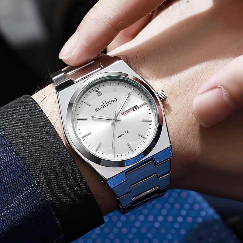 Men'S & Women'S Ultra-Thin Quartz Watch with Date & Day Display - Stainless Steel Band - Stylish & Functional, Round Dial, Quartz Movement, Battery Powered, Non-Rechargeable Battery, Business Style, Date Display Watch | Sleek