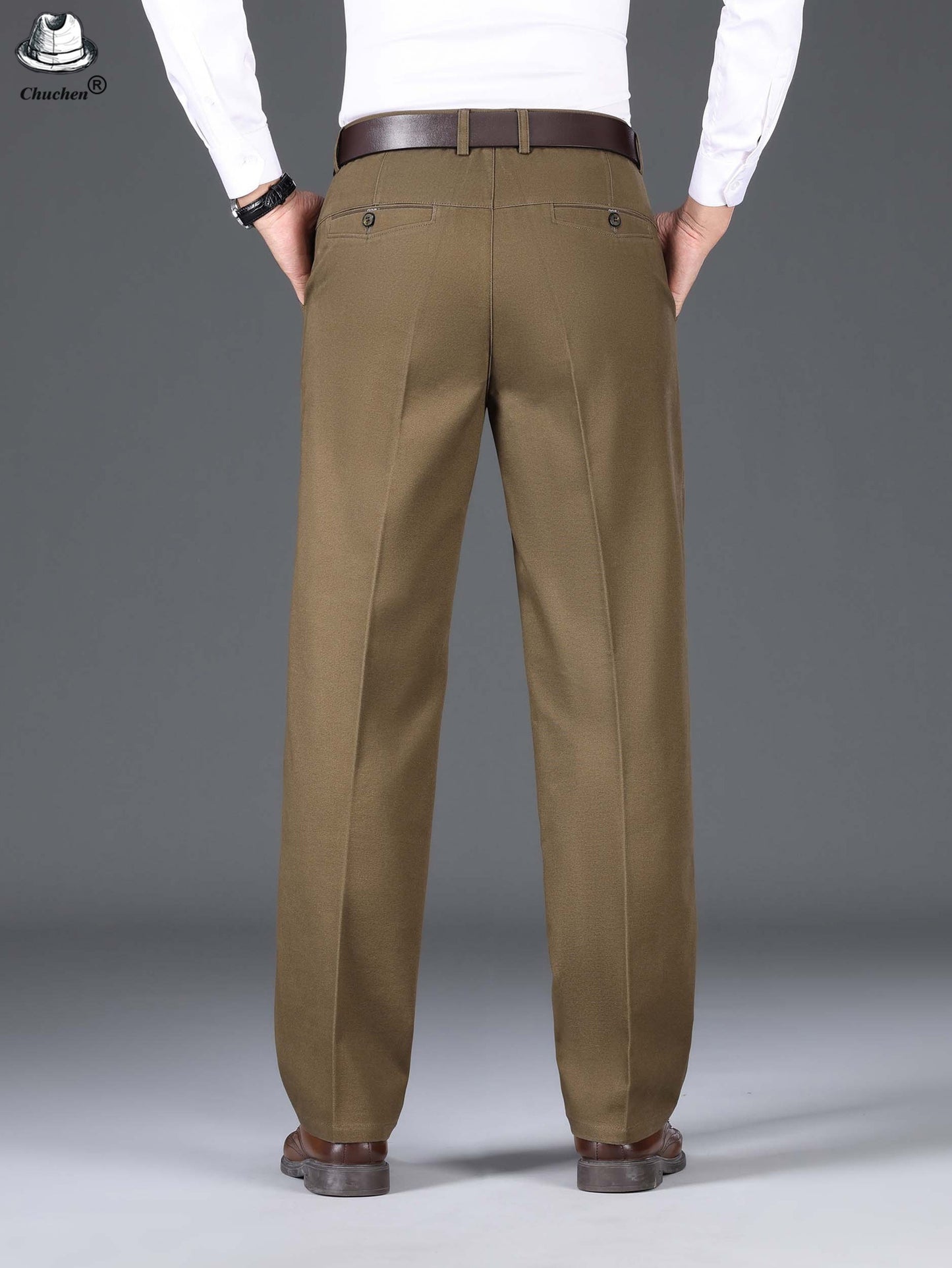 1pc Classic Fit Men'S Dress Pants - 100% Cotton, Solid Color, Non-Stretch, Regular Length, for Autumn/Winter - Business Casual Style