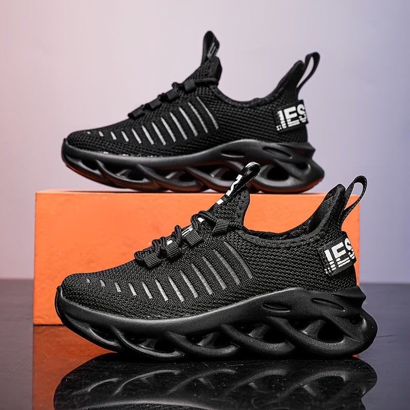 Youngsters' Breathable Knit Sneakers - Lightweight Running Sneakers with Striped Design, EVA Sole & Lace-Up Closure for Boys & Girls | All-Season Outdoor Sports & Casual Wear (Red), Big Kid Shoes, Everyday Youngsters's Footwe