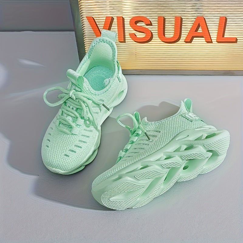 Youngsters' All-Season Breathable Running Shoes - Lightweight Mint Green Sneakers with Slip-On/Lace-Up Closure, Hollow-Out Design & MD Sole for Boys & Girls, Casual Training & Daily Wear, Kid Shoes, Sleek Sporty Design, Comfo
