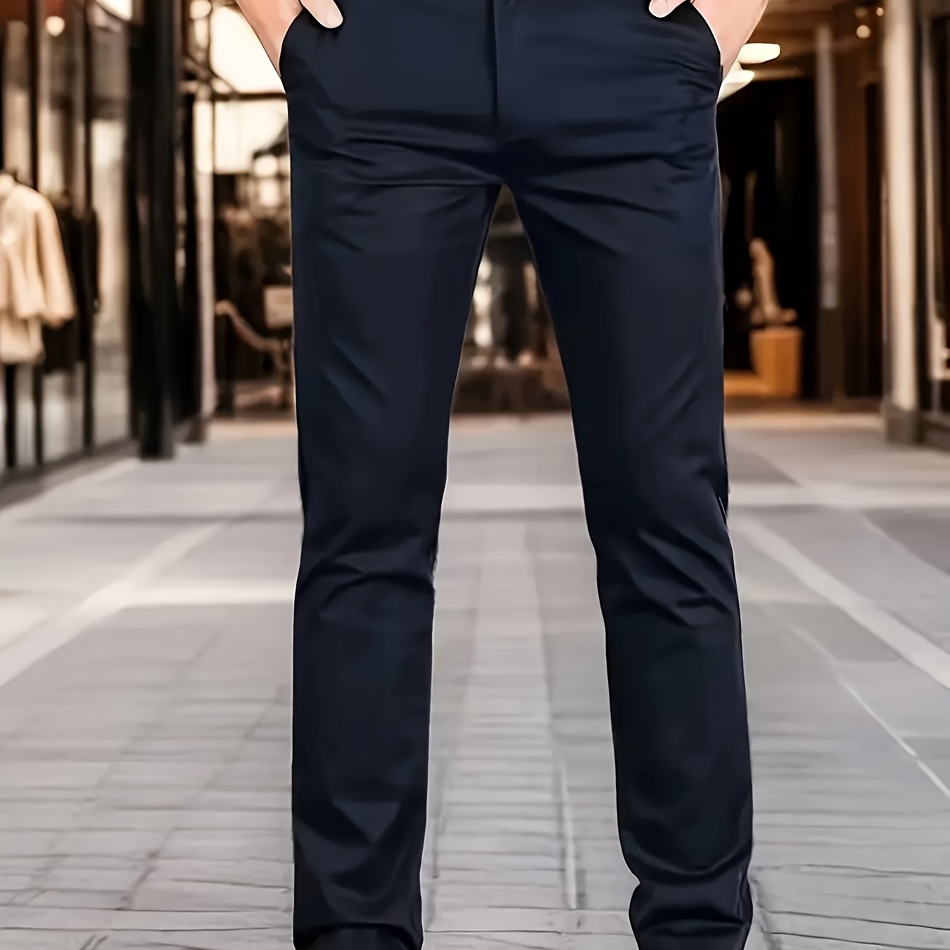 Men's Classic Business Dress Pants, Solid Color Casual Trousers, 100% Polyester, Regular Fit, with Zipper Fly, for Daily Wear and Gifting, All-Season, Allseason Trousers | Notch Lapel Design | Polyester Trousers
