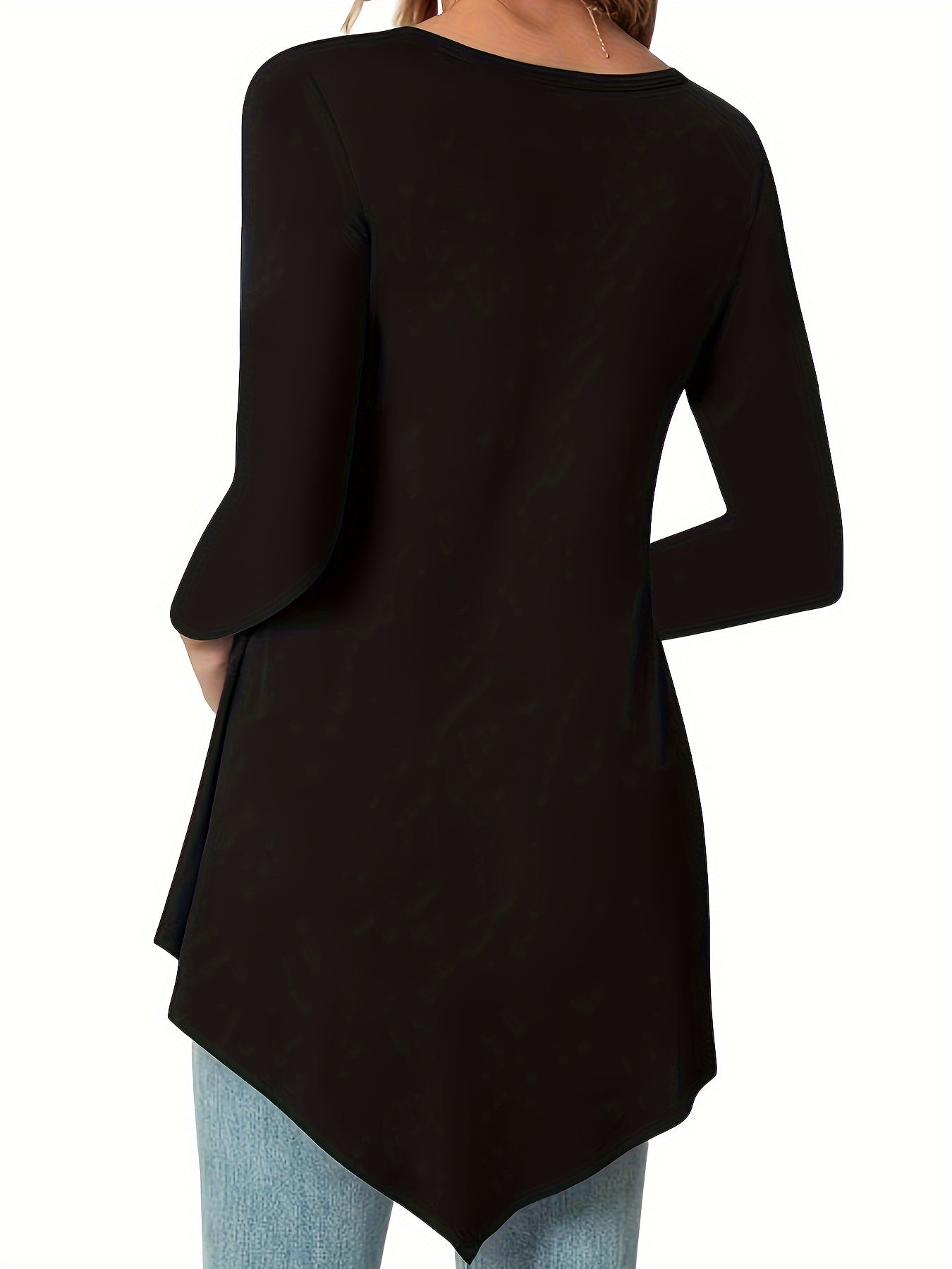 Women's Casual Long Sleeve Tunic Top, Polyester 95% Spandex 5% Knit Fabric, Solid Color Crew Neck Blouse for Spring/Summer/Fall, Spring Summer Blouse|Tunic Style|Solid Color Top