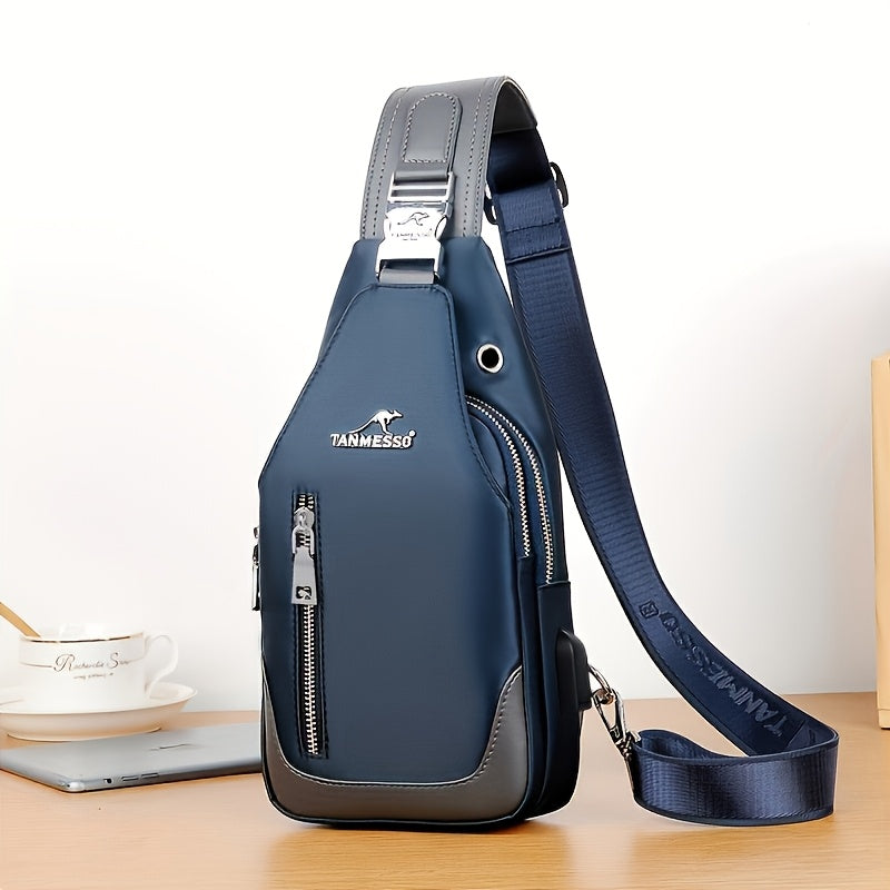 TMOOS Anti-Theft Crossbody Bag for Men - Secure Zipper Closure, Adjustable Strap, Compact Chest Pack - USB Charging Port, Front Zipper Pocket - Anti-Theft Backpack for Travel, Commute, Everyday Use - Navy Blue