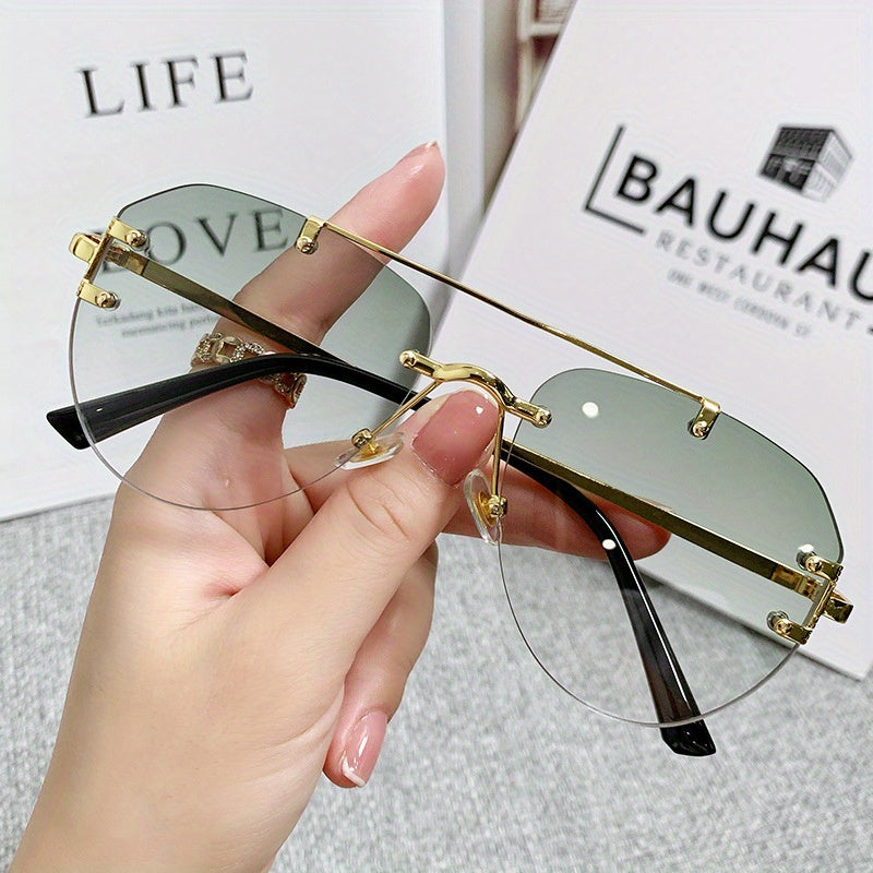 Unisex Classic Retro Double Bridge Glasses, Fashionable, No Frame, Metal Material, S Style, Ordinary Decorative for Men And Women, Casual Use