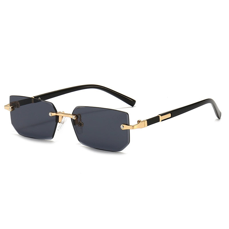Rimless Rectangle Fashion Fashion Glasses - Light Blue Lens with Golden-Tone Accents, Durable PC Frame, Ideal for Summer & Casual Attire, Summer Glasses|Stylish Rectangular Glasses|Polycarbonate Frame
