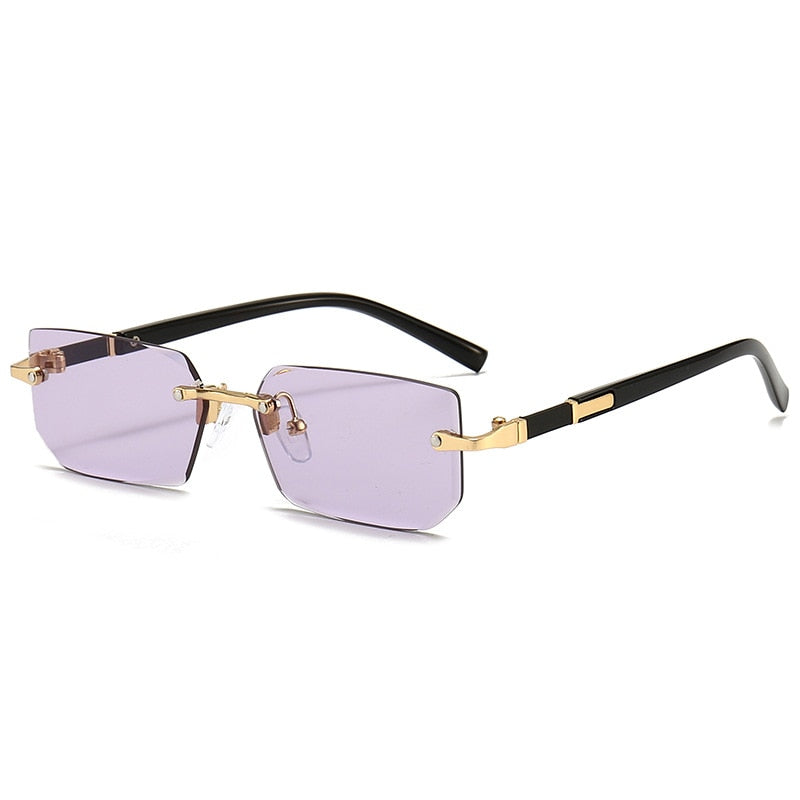 Rimless Rectangle Fashion Fashion Glasses - Light Blue Lens with Golden-Tone Accents, Durable PC Frame, Ideal for Summer & Casual Attire, Summer Glasses|Stylish Rectangular Glasses|Polycarbonate Frame