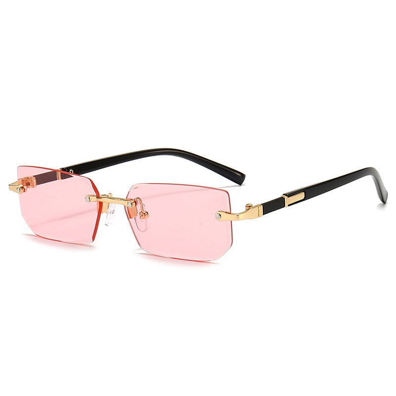 Rimless Rectangle Fashion Fashion Glasses - Light Blue Lens with Golden-Tone Accents, Durable PC Frame, Ideal for Summer & Casual Attire, Summer Glasses|Stylish Rectangular Glasses|Polycarbonate Frame