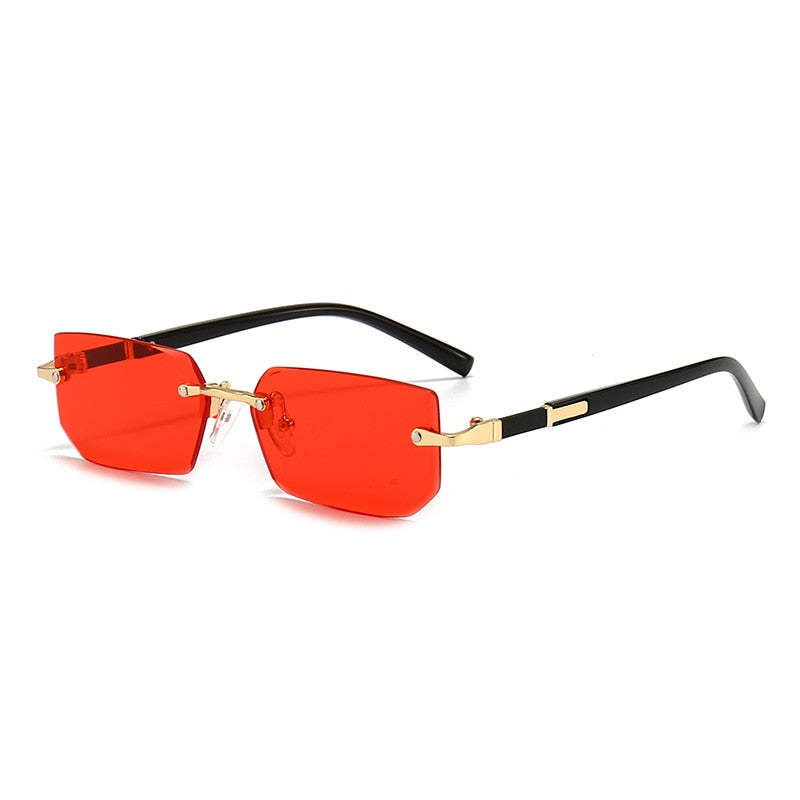 Rimless Rectangle Fashion Fashion Glasses - Light Blue Lens with Golden-Tone Accents, Durable PC Frame, Ideal for Summer & Casual Attire, Summer Glasses|Stylish Rectangular Glasses|Polycarbonate Frame