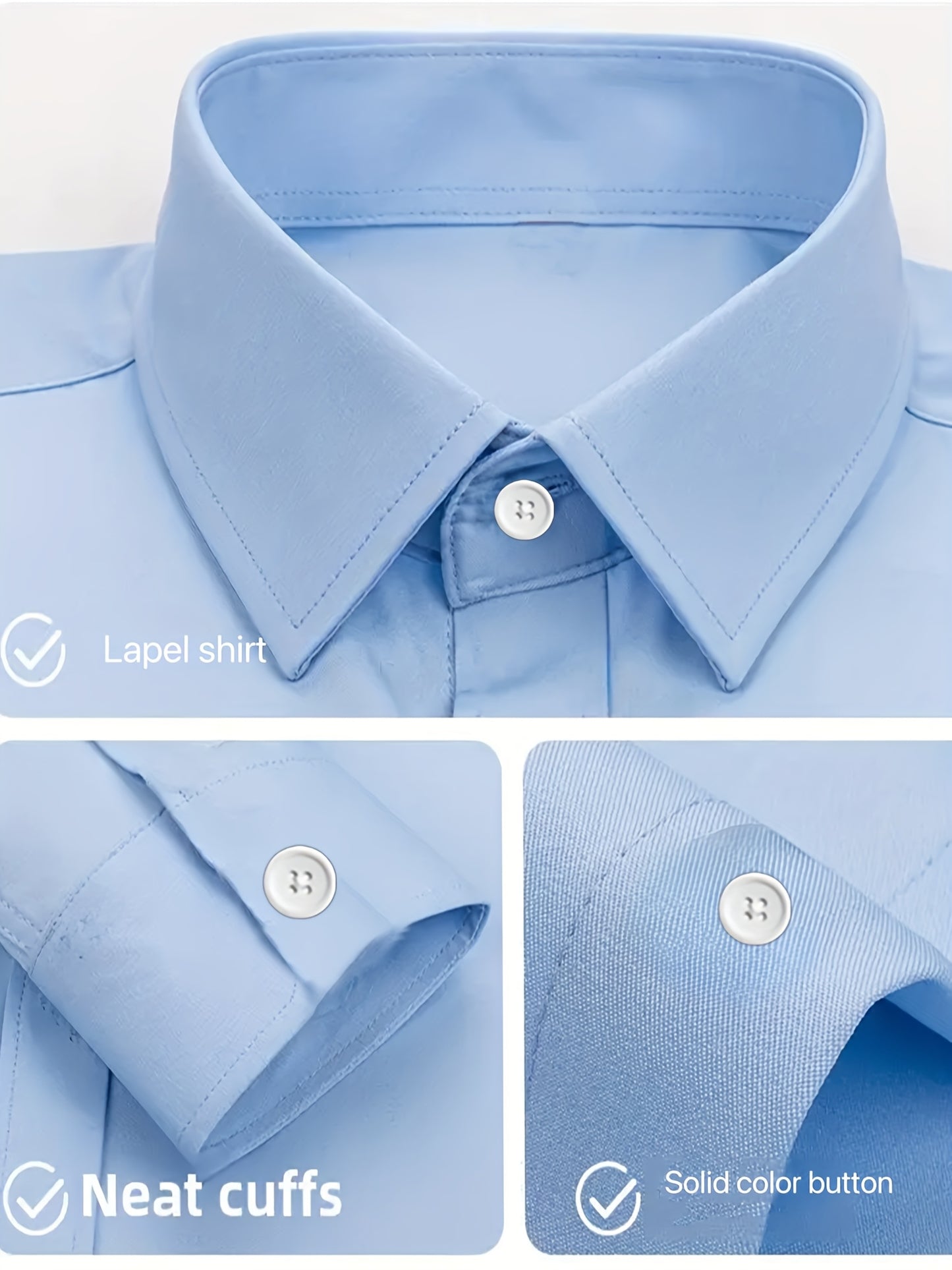 Men's Classic Solid Color Long Sleeve Dress Shirt - Regular Fit Point Collar, Non-Stretch Fabric for Office, Business & Casual Wear, All-Season Versatile Wardrobe Staple, Everyday Comfort, Sleek Appearance, Easycare Material