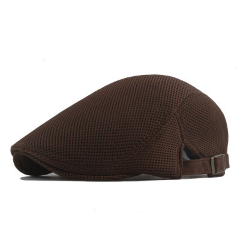 Summer Men News Breathable Cap Hat Mesh Cabbie Golf Driving Sun Flat Beret Black White Gray Beige Hats Caps Visors