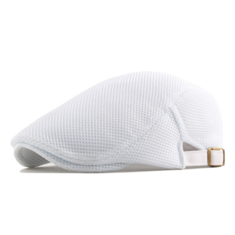 Summer Men News Breathable Cap Hat Mesh Cabbie Golf Driving Sun Flat Beret Black White Gray Beige Hats Caps Visors