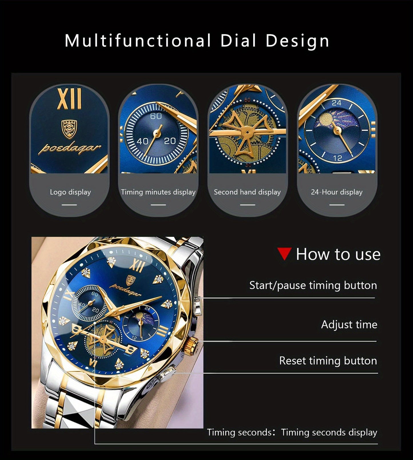New Luxury Brand Waterproof Stainless Steel Women's And Men's Waterproof Watch, Leisure And Business Multifunctional Chronograph, Best Men's And Women's Gift Watch