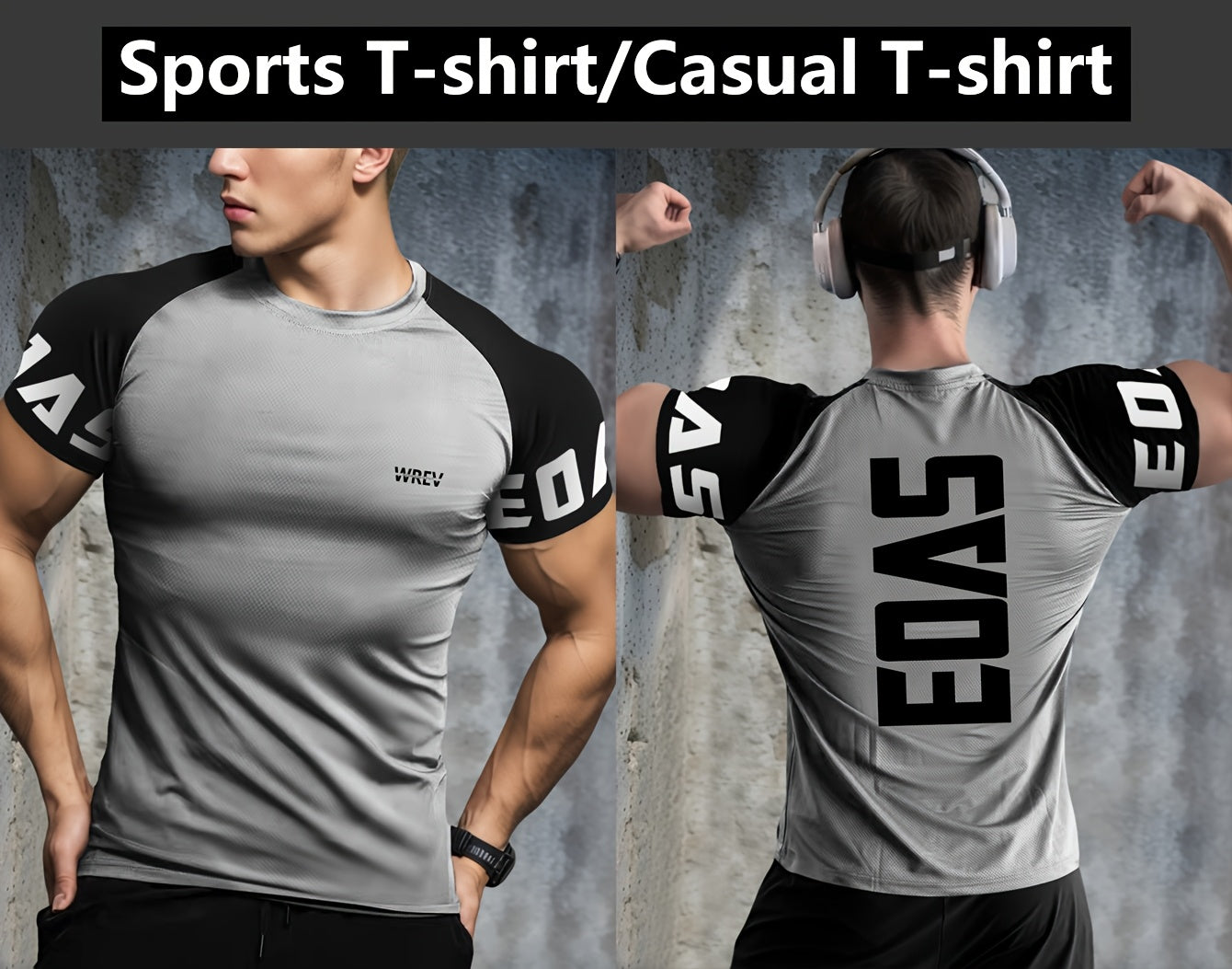 Men's Quick-Dry Breathable Mesh Sports T-Shirt - Summer Gym Workout Top with Contrast Black & White Sleeves & for Man Letter Print, Slim Fit for Running Training Casual Wear, Breathable Running Gear | Sporty Casual Tee | Mesh