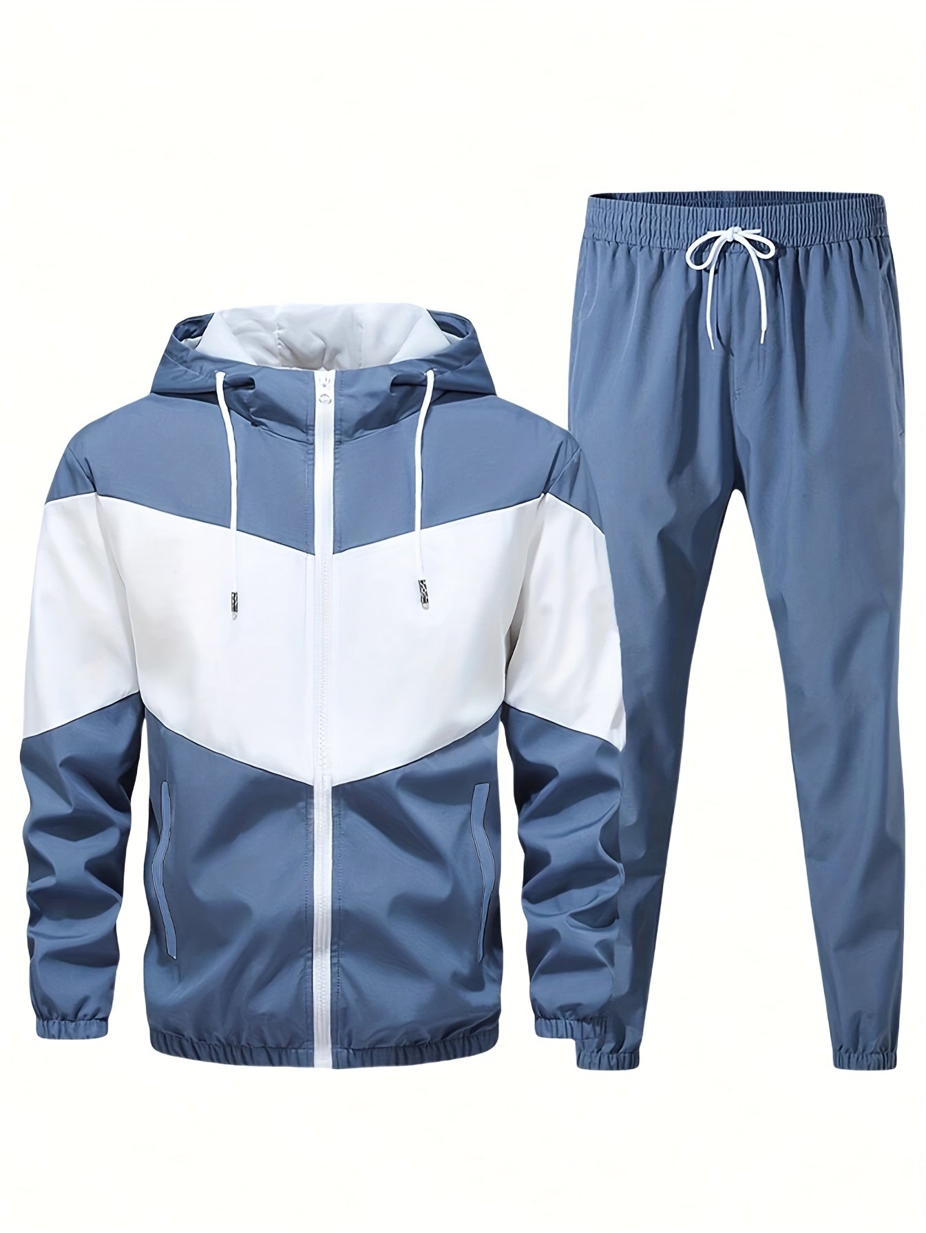 Men'S Casual 2pcs Sports Suit Unisex Couple All-Season Spring/Autumn Color Block Tracksuit with Hooded Cardigan, Zippered Jacket, Long Sleeve Coat, Joggers, Gym, Running, Outdoor Outfit, Elastic Pants, Hoodie, Top, Pants, Two