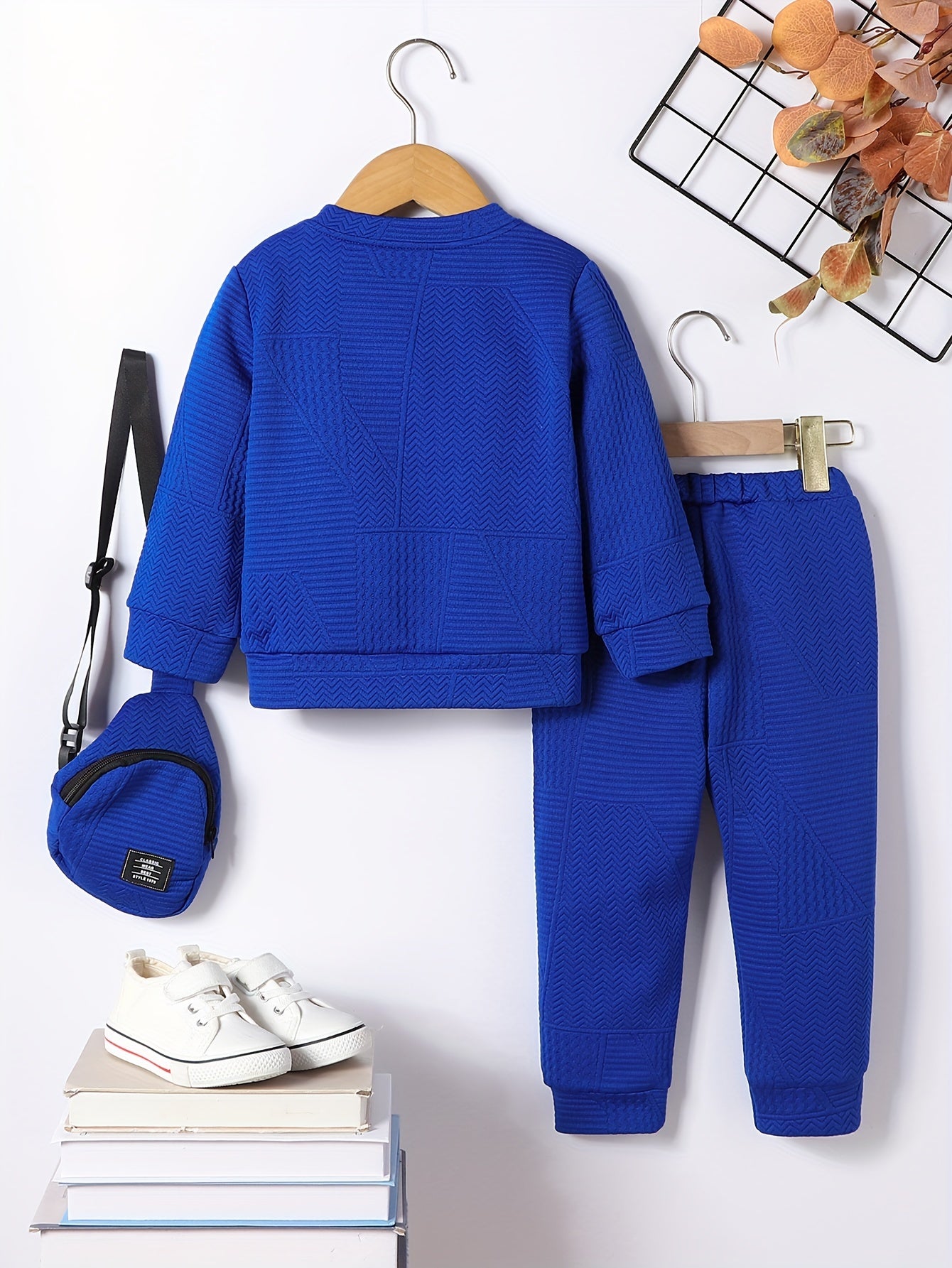 3pcs Set for Boys: New Autumn Shoulder Button Plain Round Neck Sweater, Trousers and Crossbody Bag, Casual and Fashionable Three-piece Set