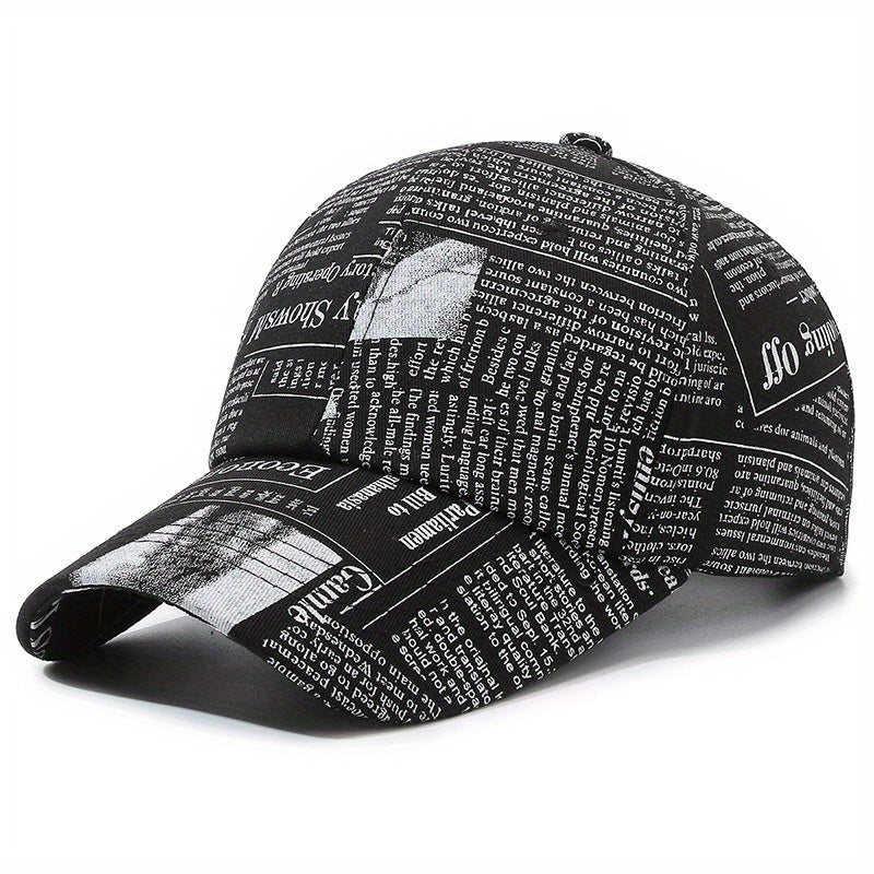 Vintage Printed Baseball Cap Casual Unisex Newspaper Cap Lightweight Adjustable Dad Hats For Women Men