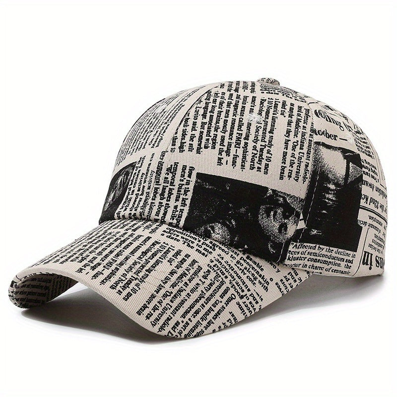 Vintage Printed Baseball Cap Casual Unisex Newspaper Cap Lightweight Adjustable Dad Hats For Women Men
