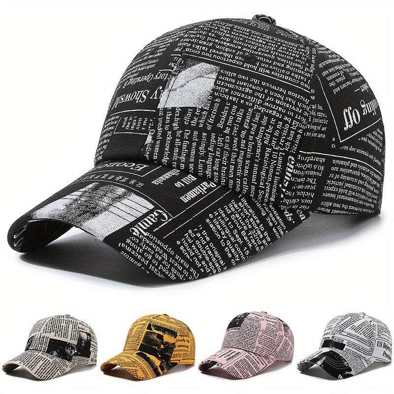 Vintage Printed Baseball Cap Casual Unisex Newspaper Cap Lightweight Adjustable Dad Hats For Women Men