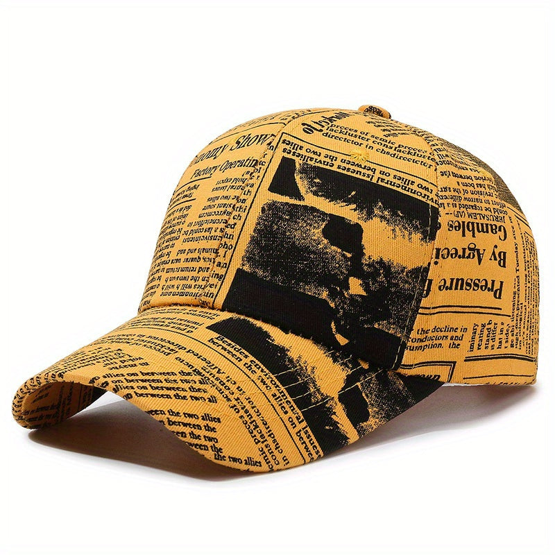 Vintage Printed Baseball Cap Casual Unisex Newspaper Cap Lightweight Adjustable Dad Hats For Women Men