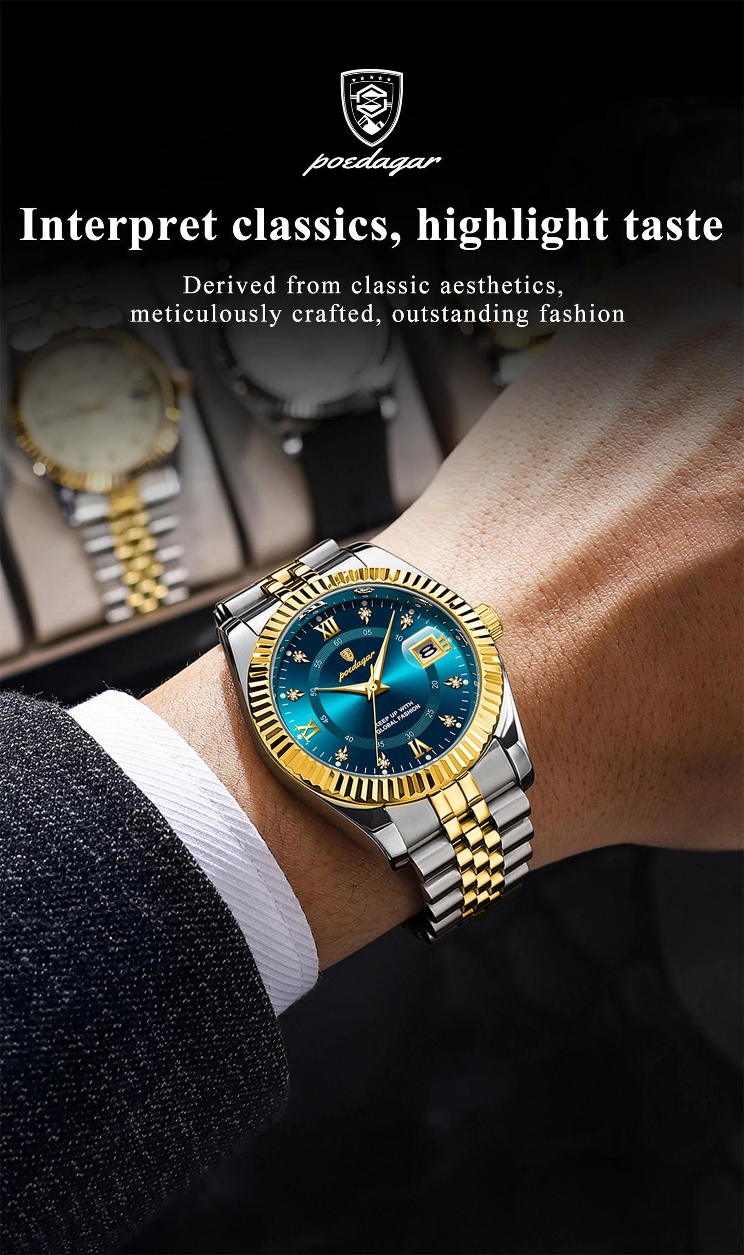 POEDAGAR Men's And Women's Calendar Luxury Sports Watch Waterproof Luminous Date Men's And Women's Watch Quartz Stainless Steel Men's And Women's Brand Watch