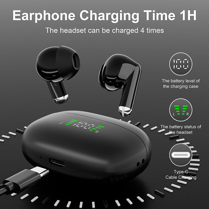 ANKRIYUL Wireless 5.3 Wireless Sport Earbuds, TWS Stereo with LED Digital Display, Touch Control, 10W Max Power, USB-C Charging, Protective Case for Phone, Black, Active Lifestyle Audio, Modern Headphones, Durable Headphones