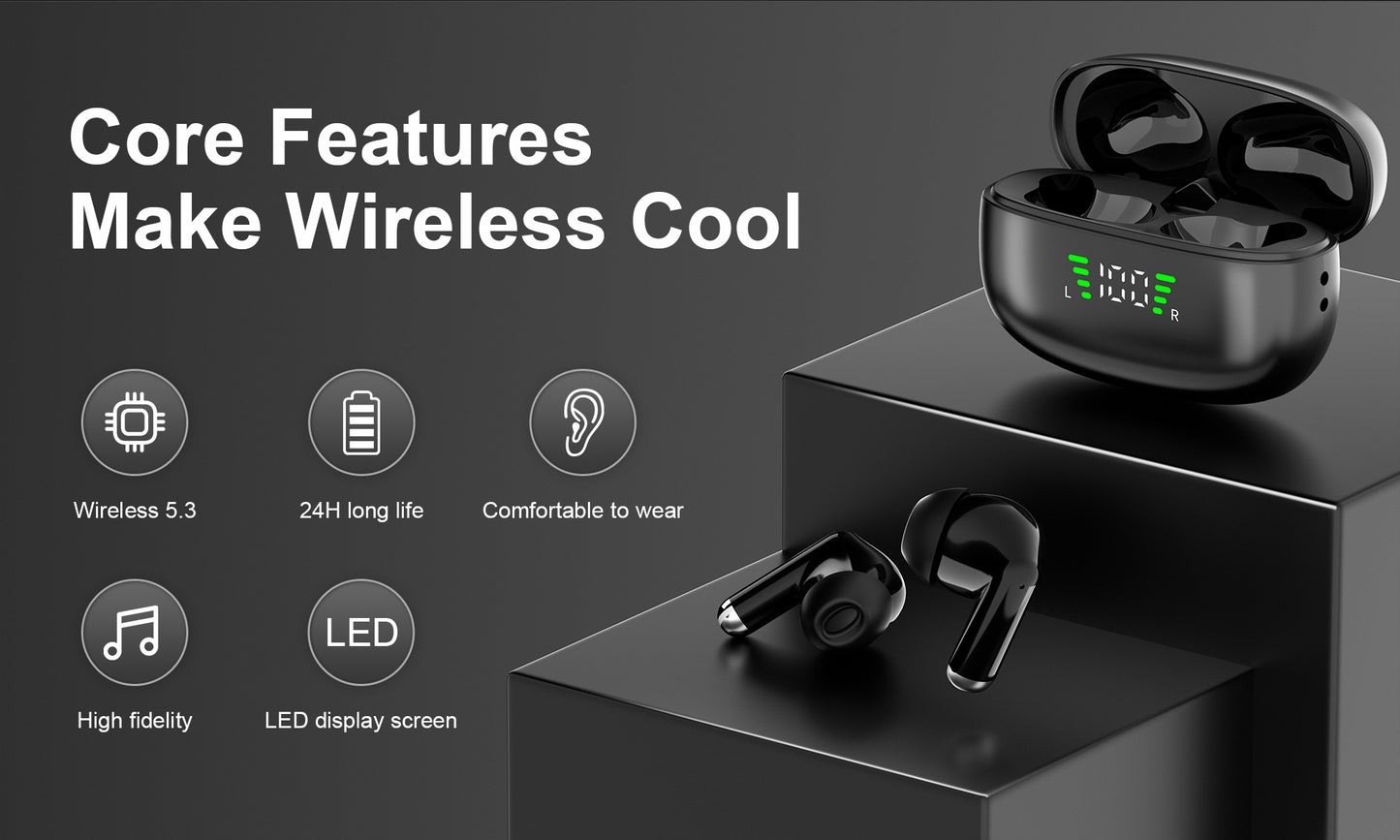 ANKRIYUL Wireless 5.3 Wireless Sport Earbuds, TWS Stereo with LED Digital Display, Touch Control, 10W Max Power, USB-C Charging, Protective Case for Phone, Black, Active Lifestyle Audio, Modern Headphones, Durable Headphones