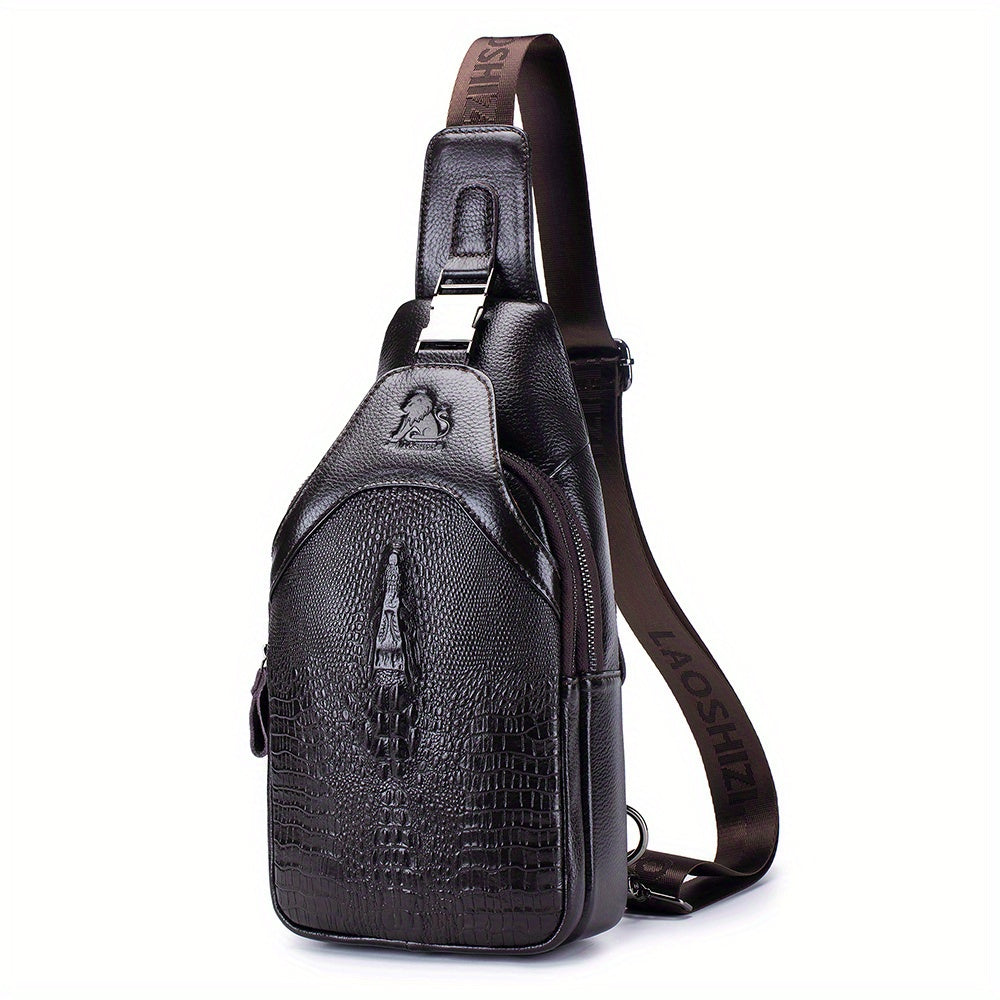 Men's Genuine Leather Crossbody Chest Bag, Top Layer Cowhide Genuine Leather Sling Bag, Large Capacity Double-Layer Chest Bag Shoulder Bag, Perfect for Valentine's Day, Teacher's Day, Back-to-School, Graduation, and Christmas