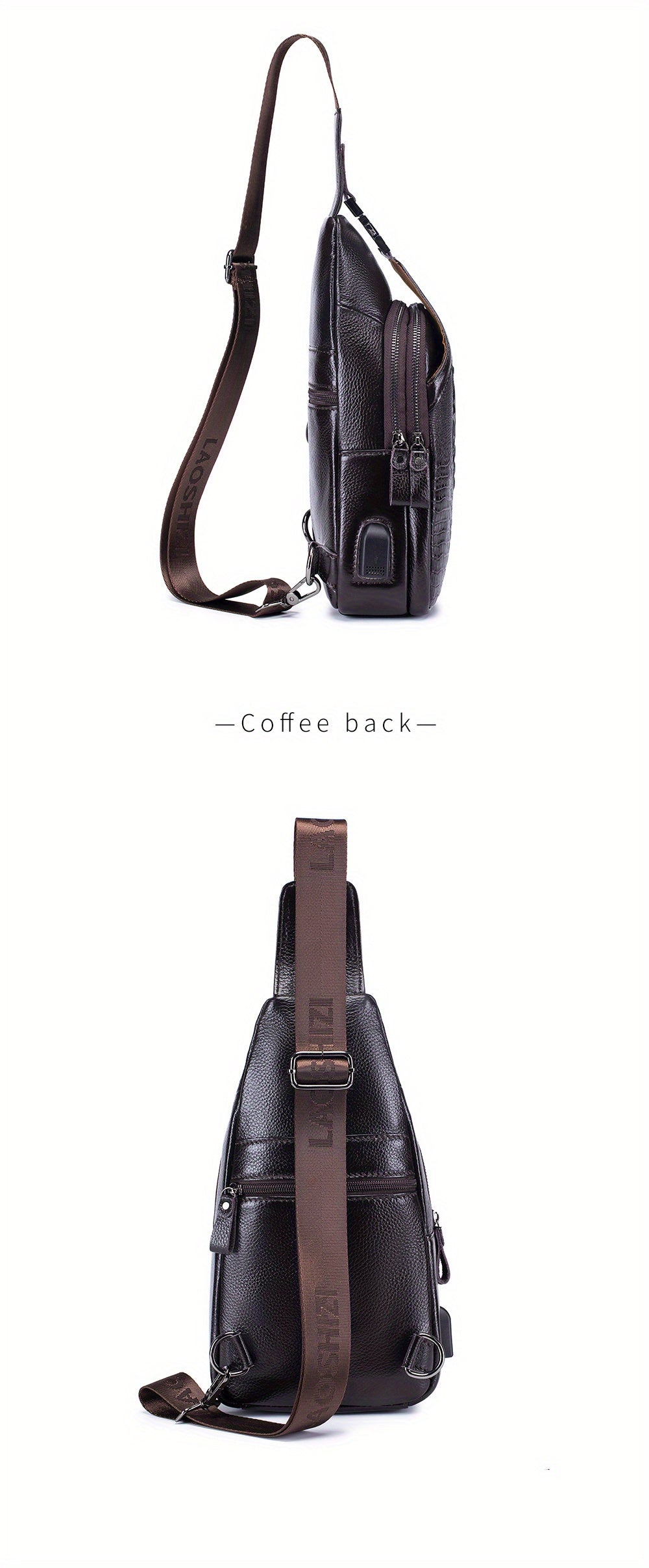 Men's Genuine Leather Crossbody Chest Bag, Top Layer Cowhide Genuine Leather Sling Bag, Large Capacity Double-Layer Chest Bag Shoulder Bag, Perfect for Valentine's Day, Teacher's Day, Back-to-School, Graduation, and Christmas
