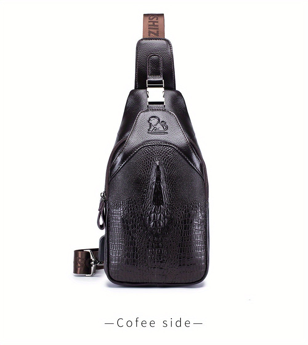 Men's Genuine Leather Crossbody Chest Bag, Top Layer Cowhide Genuine Leather Sling Bag, Large Capacity Double-Layer Chest Bag Shoulder Bag, Perfect for Valentine's Day, Teacher's Day, Back-to-School, Graduation, and Christmas