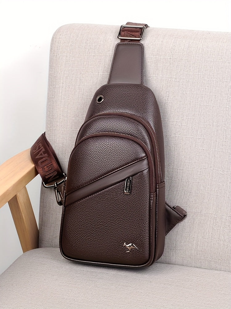 MOEPEQDAISHU Men's Synthetic Leather Crossbody Bag - Adjustable Strap, Multiple Compartments, Casual Style, Black, Perfect for Daily Commute, Casual Crossbody Bag | Modern Men's Bag | Textured Finish, Purse Crossbody