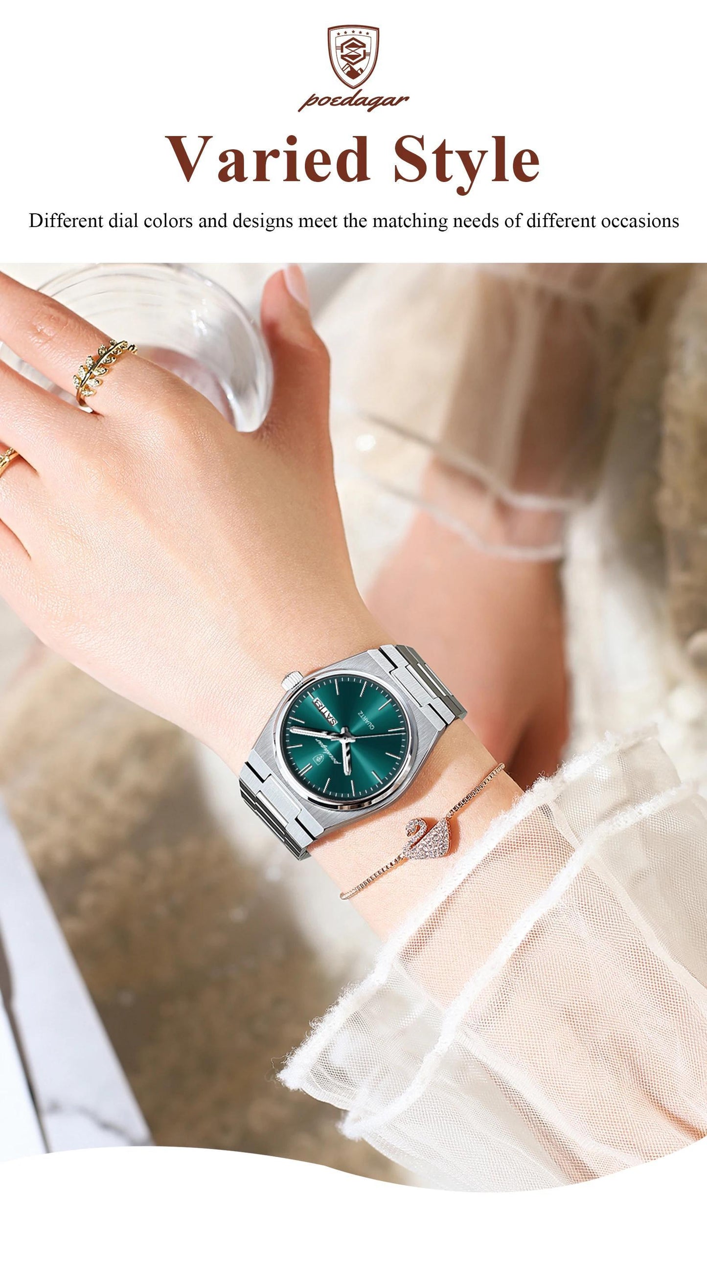 POEDAGAR Luxury Watch For Woman Ladies Elegant Quartz Watch Waterproof Luminous Date Week Stainless Steel Women's Watches Clock