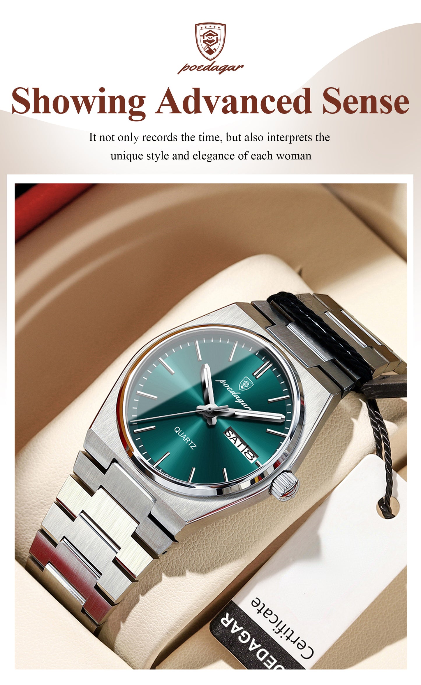 POEDAGAR Luxury Watch For Woman Ladies Elegant Quartz Watch Waterproof Luminous Date Week Stainless Steel Women's Watches Clock